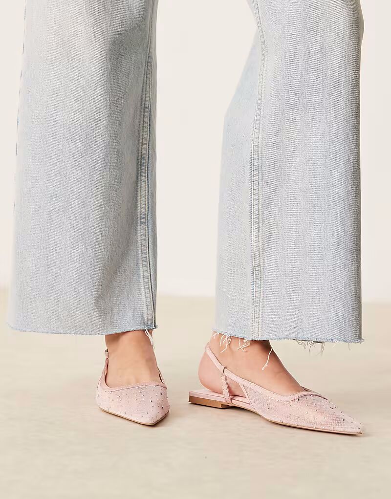 Балетки ASOS DESIGN Lorraine с открытой пяткой из розовой сетки со стразами — фото 4