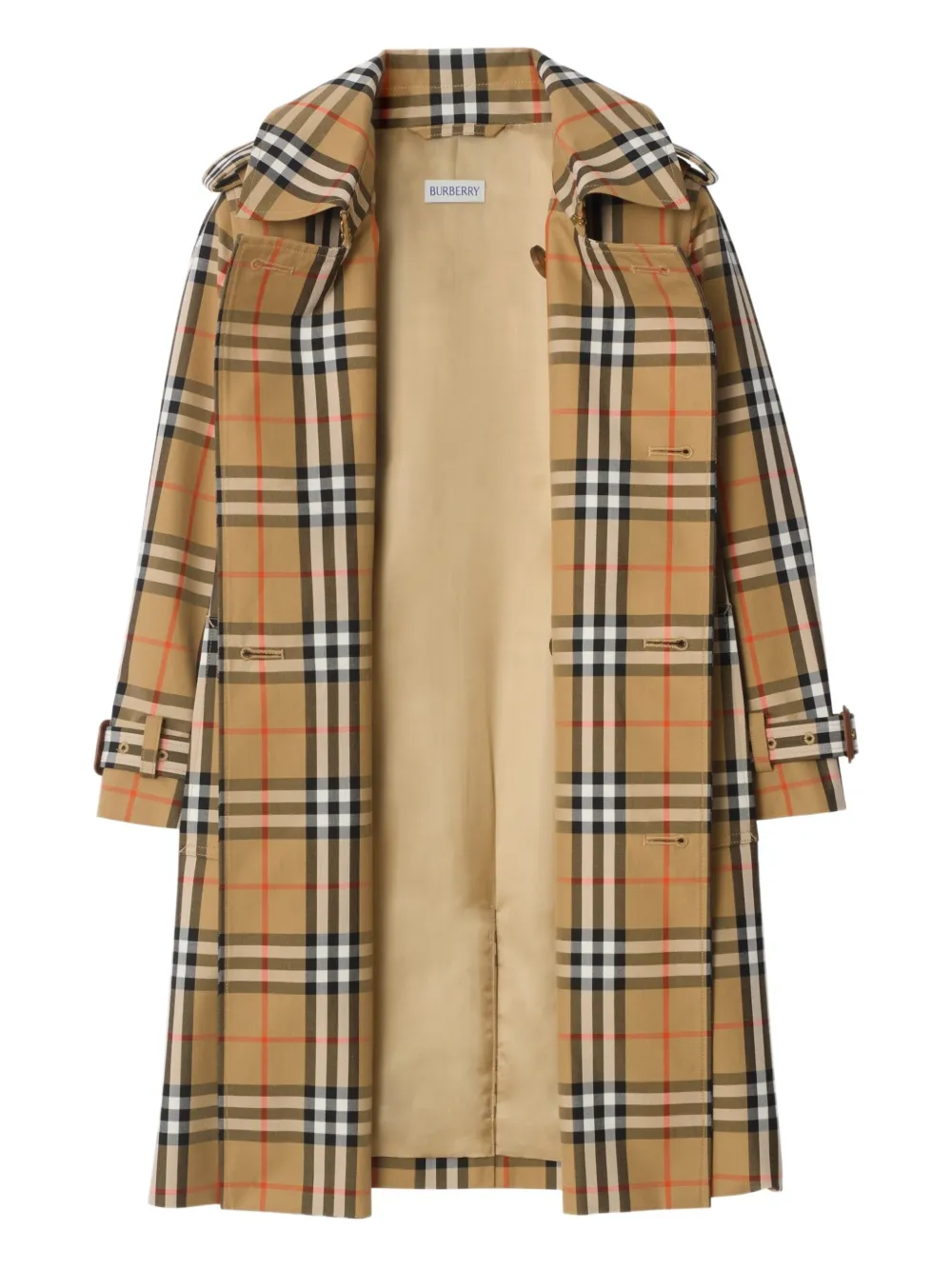 Двубортный тренч в клетку BURBERRY KIDS, бежевый — фото 3