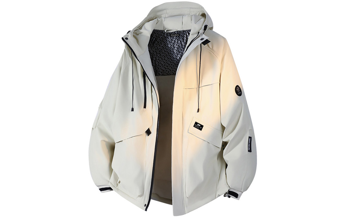 

Пуховик Unisex Hooded Thickened Cargo ZIAREL, айвори белый[removable logo]