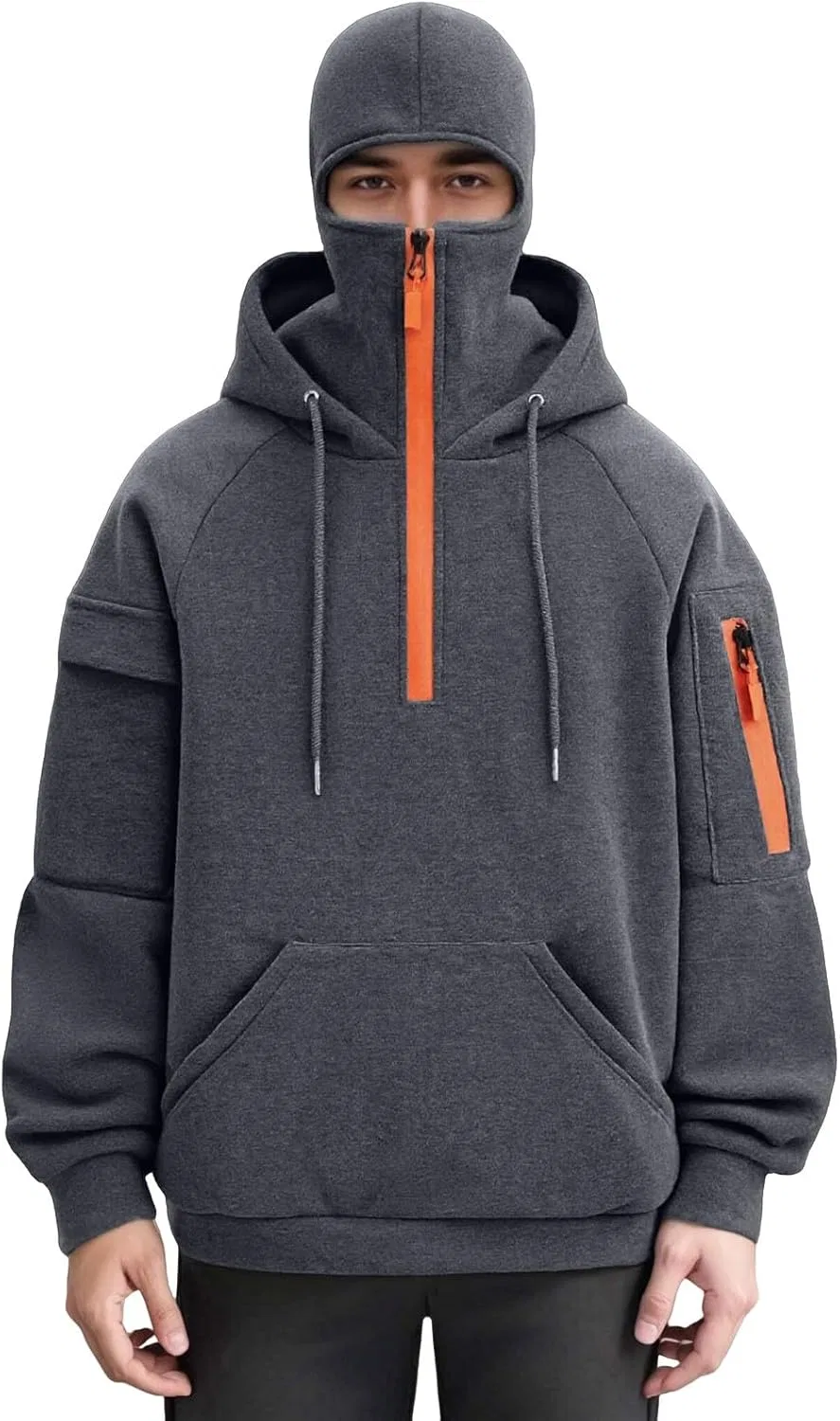 Худи мужское с балаклавой на молнии, двойной слой, Dark Gray