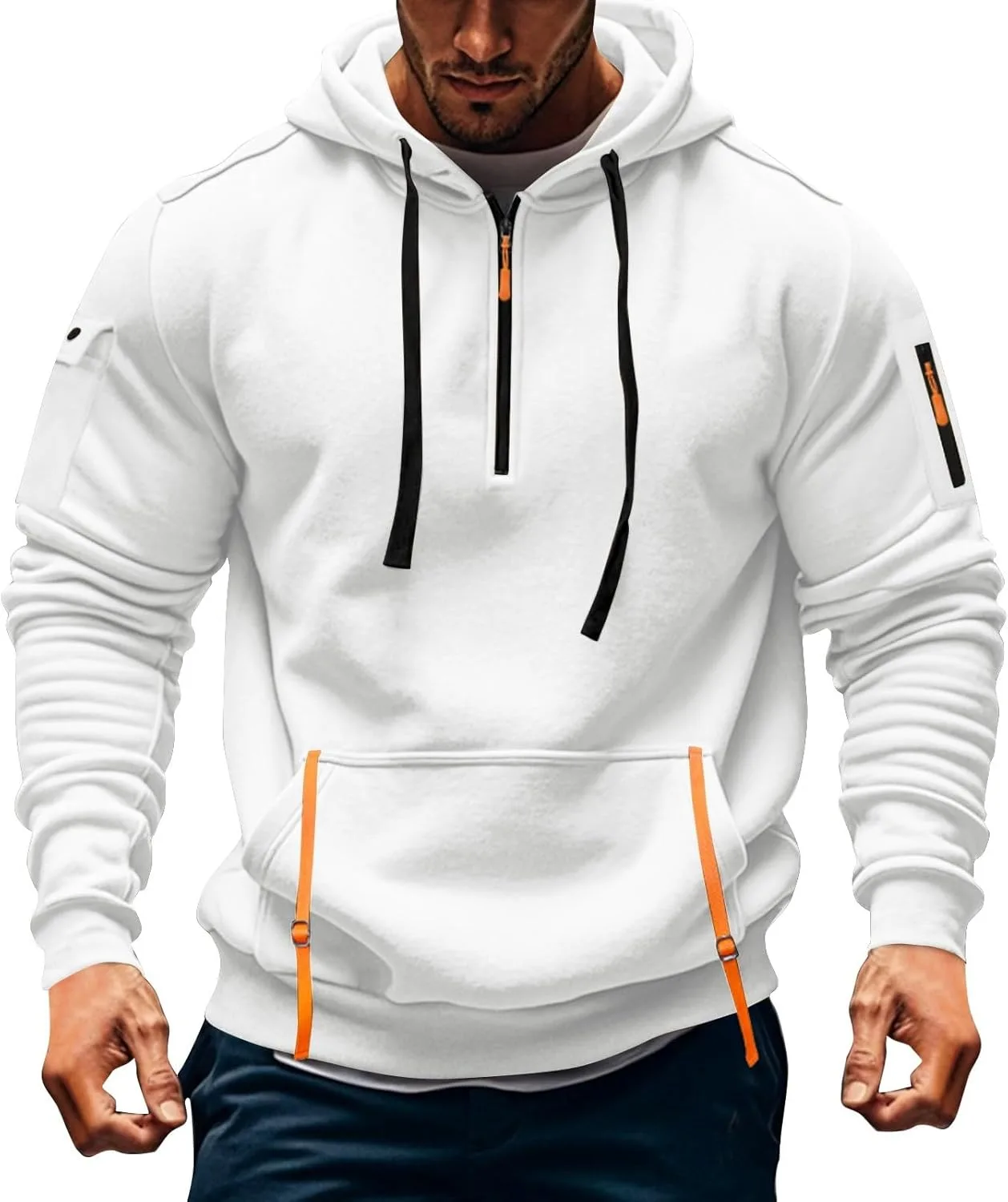 

Толстовка с капюшоном Quarter Zip для мужчин Plus Size, утепленная флисовая tobchonp