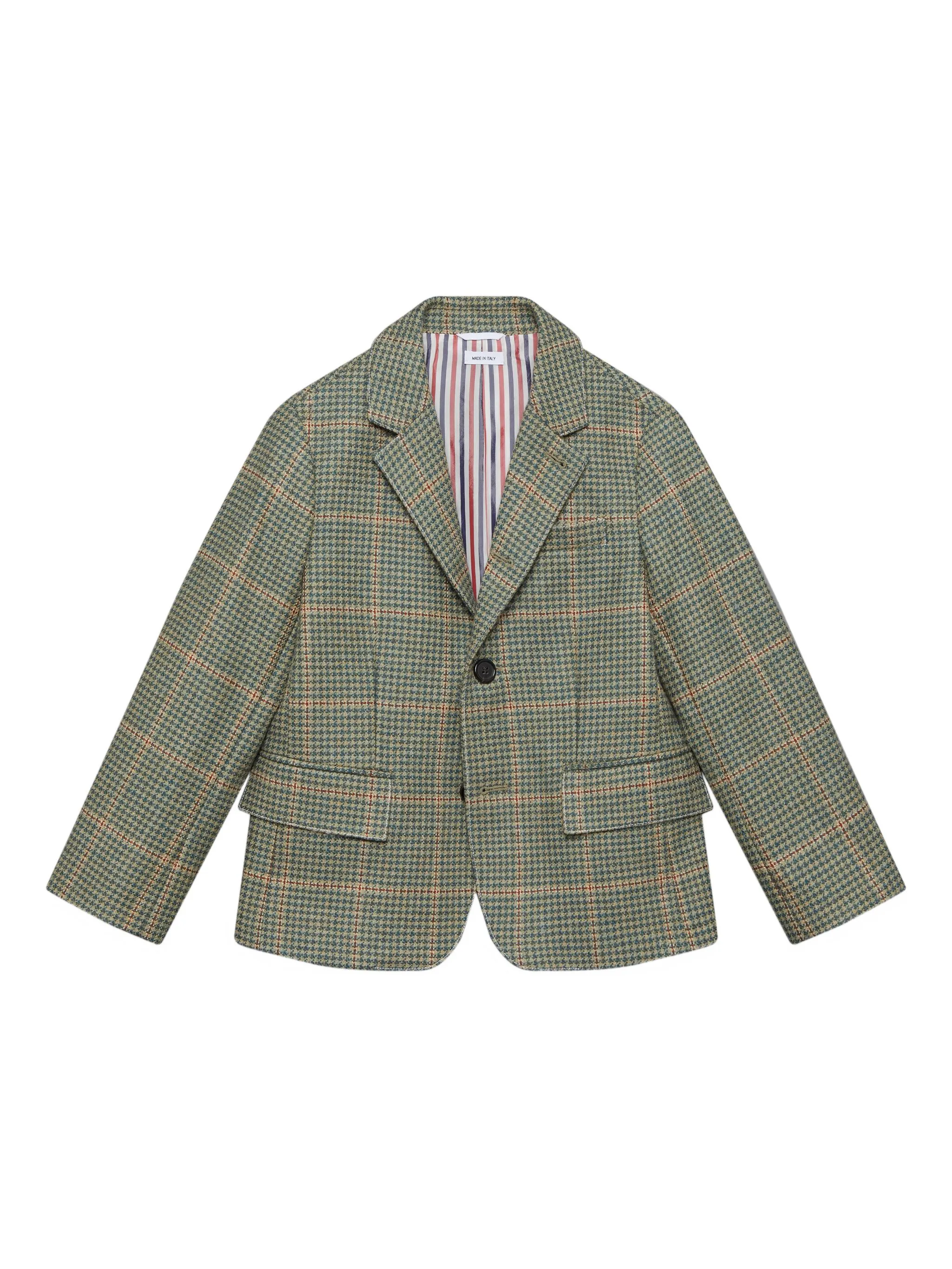 

Твидовый блейзер в ломаную клетку Thom Browne Kids, зеленый
