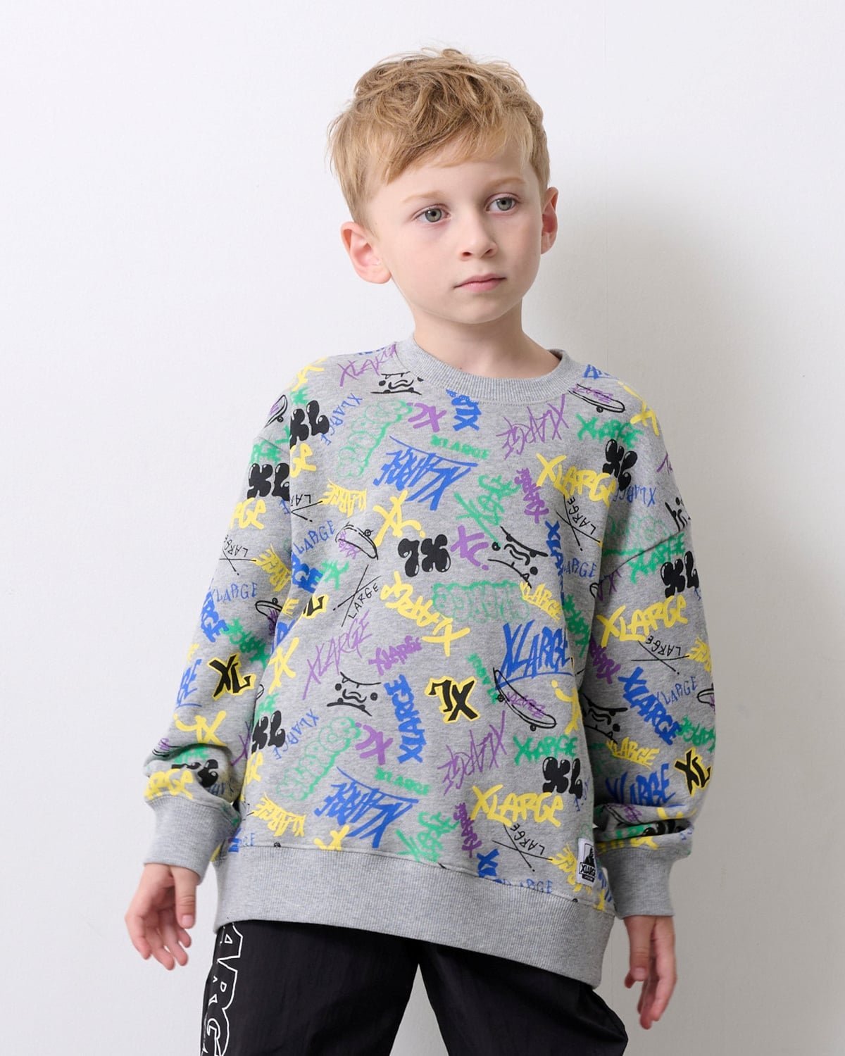 Толстовка с принтом в виде граффити-логотипа XLARGE KIDS, Top Gray