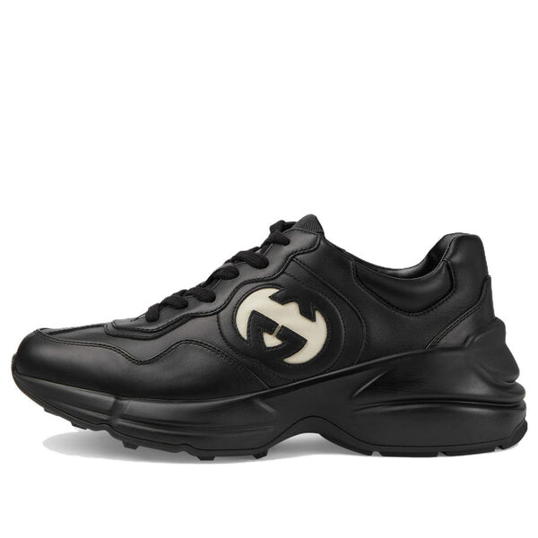 Кроссовки rhyton leather sneakers 'black white' Gucci, черный