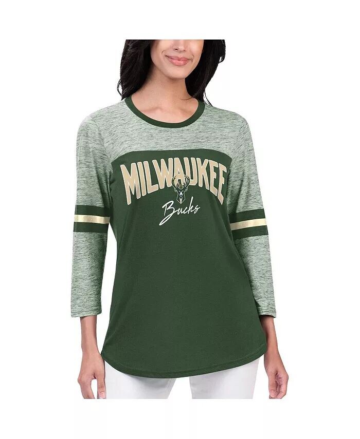 

Женская футболка Hunter Milwaukee Bucks Play the Game с рукавами 3/4 G-Iii 4Her By Carl Banks, зеленый