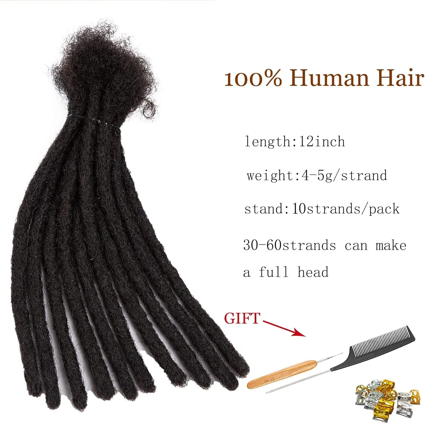 Дреды-удлинители из 100% натуральных волос Afro Kinky, 12 дюймов, 10 прядей Taoyemy, 1B — фото 2