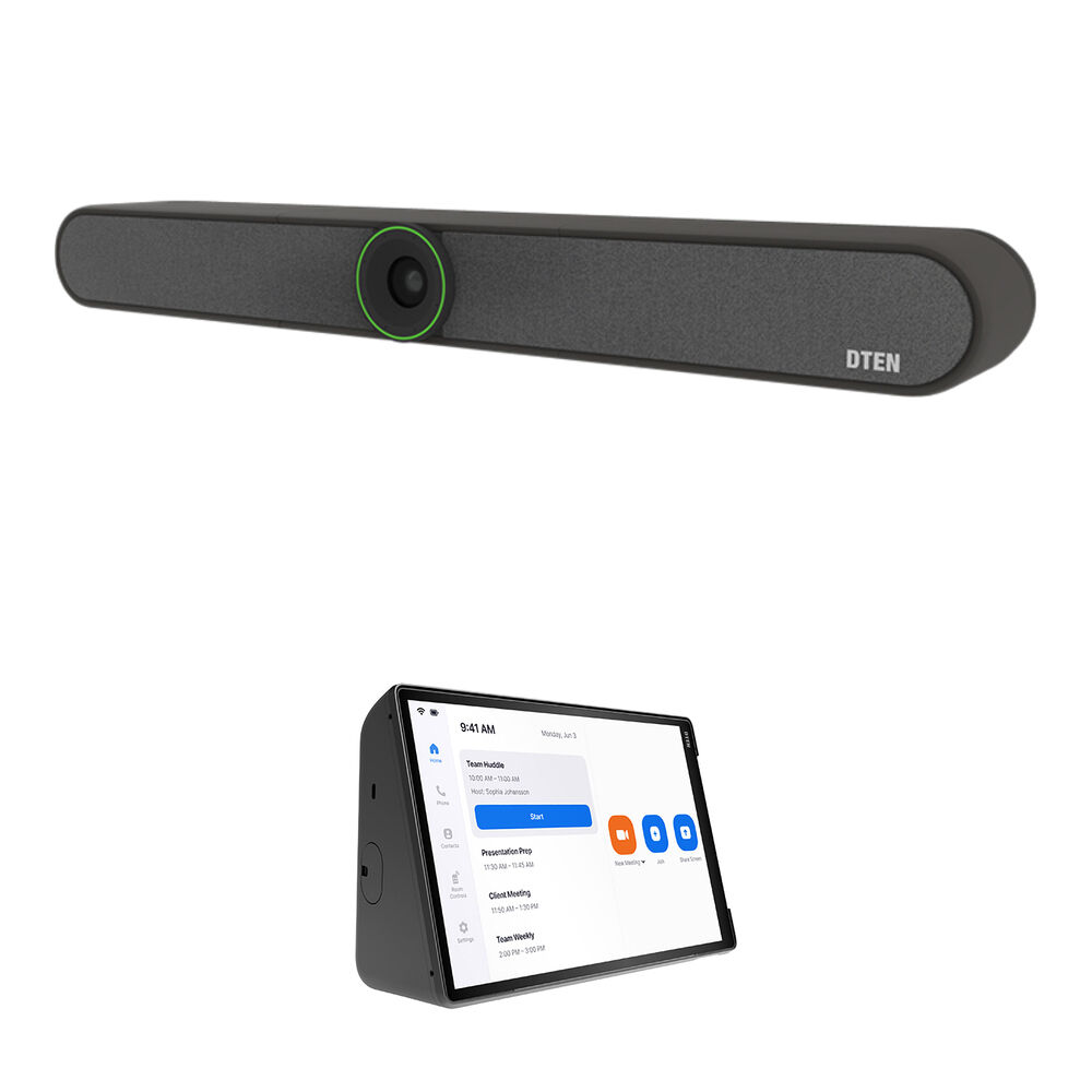 

Комплект DTEN для небольшой комнаты с барной стойкой, видеосаундбаром «все в одном» и док-станцией Mate Wi-Fi