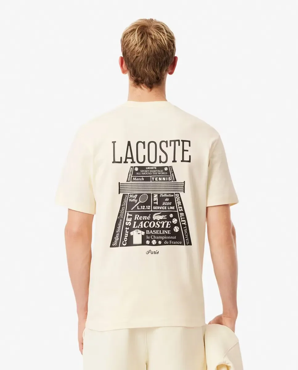 Мужская футболка из плотного хлопка с коротким рукавом и принтом Lacoste, желтый — фото 2