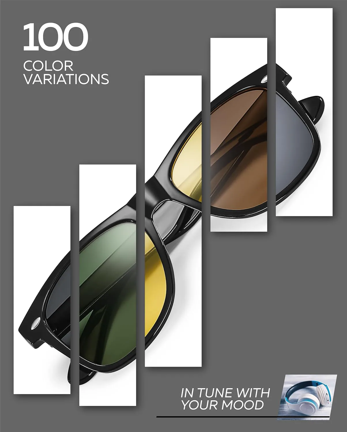 

Поляризованные солнцезащитные очки Retro Rewind для мужчин и женщин - классические солнцезащитные очки с защитой от УФ-излучения, Gloss Black | Yellow Night Driving