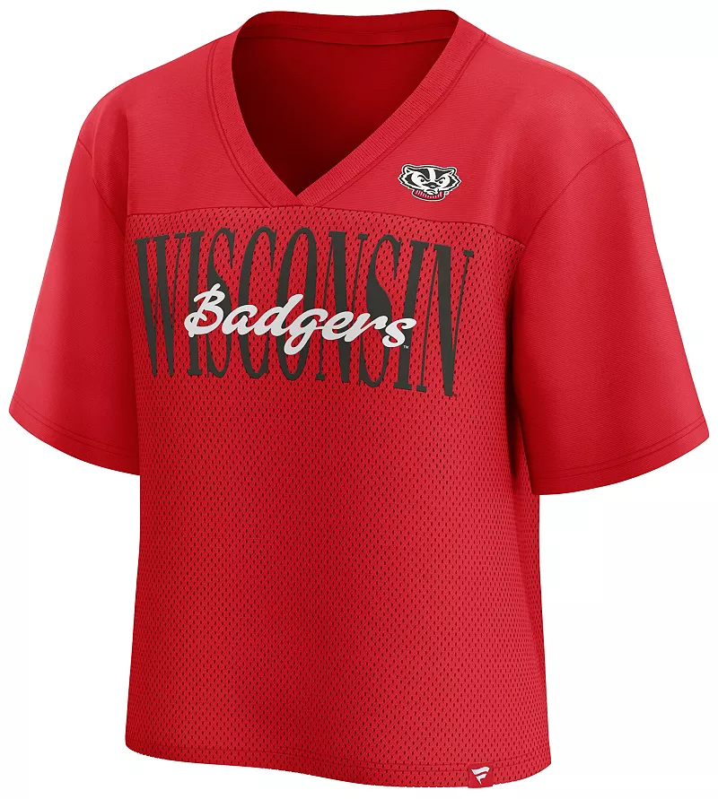 

Женская красная модная бейсбольная майка с пуговицами NCAA Wisconsin Badgers Fanatics