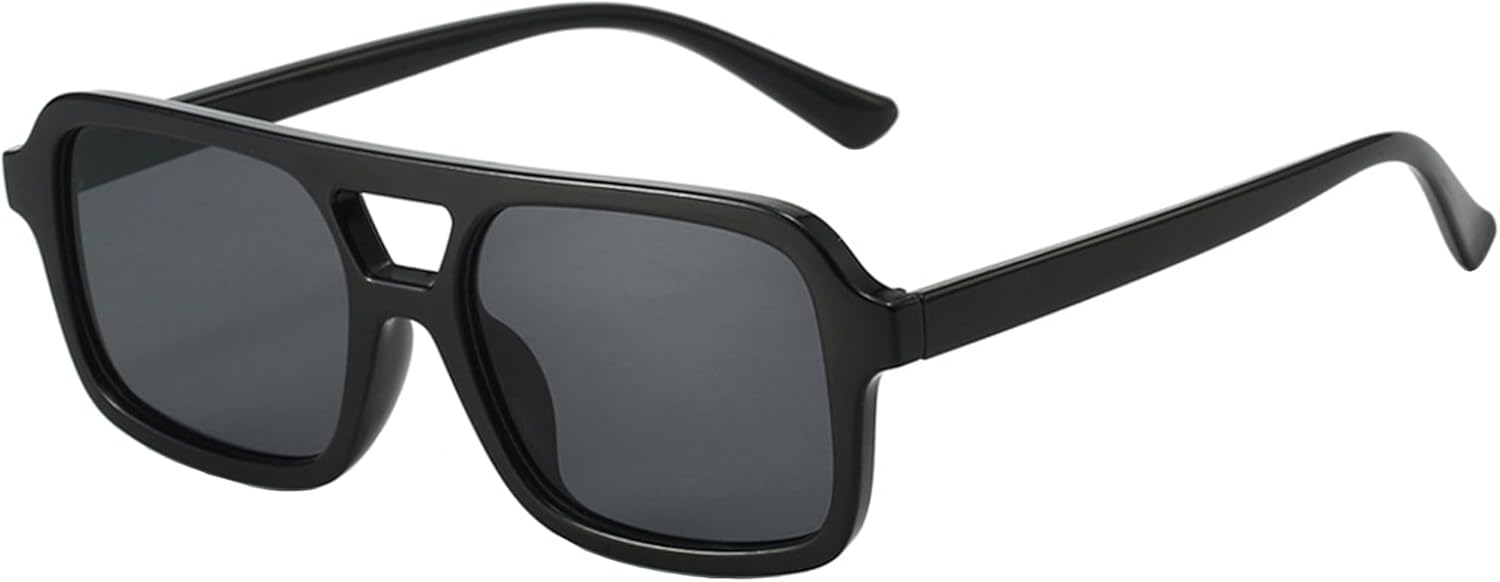 

Ретро-солнцезащитные очки-авиаторы квадратной формы для женщин и мужчин, классический винтаж 70-х, модные прямоугольные солнцезащитные очки с защитой от УФ-излучения UV 400 Teumire, A04 Black Frame/Grey Lens