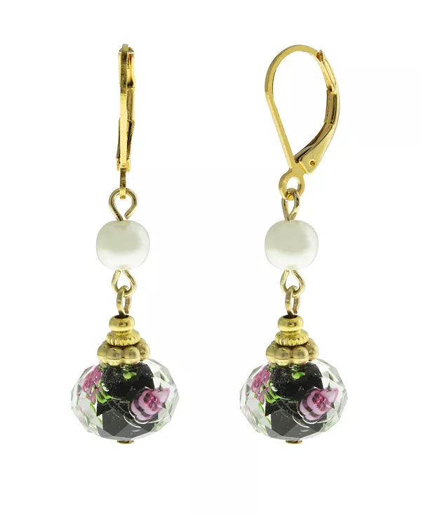 

Серьги с золотым искусственным жемчугом и черными цветочными бусинами 2028, white