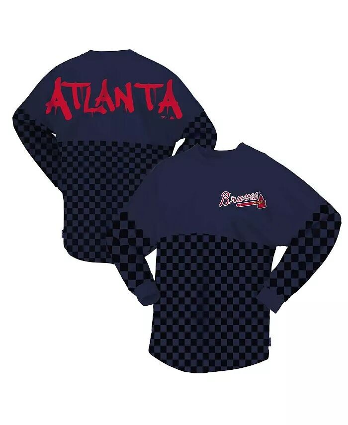 

Женская темно-синяя футболка с длинным рукавом Atlanta Braves Checker Print Spirit Jersey
