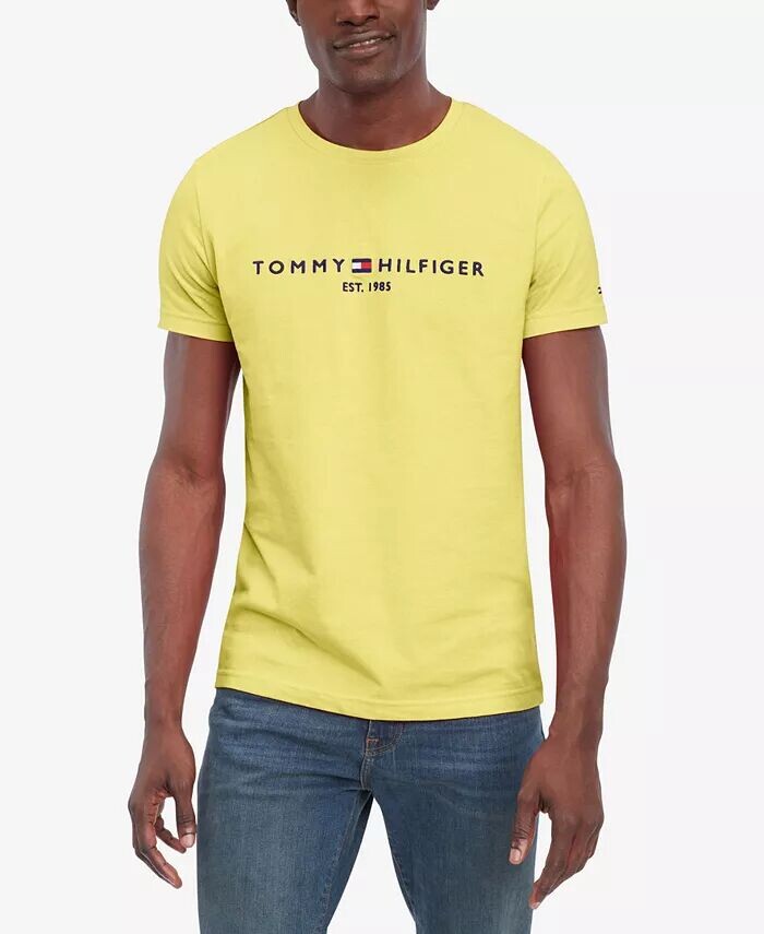 

Мужская футболка узкого кроя с круглым вырезом с вышитым логотипом Tommy Hilfiger, желтый