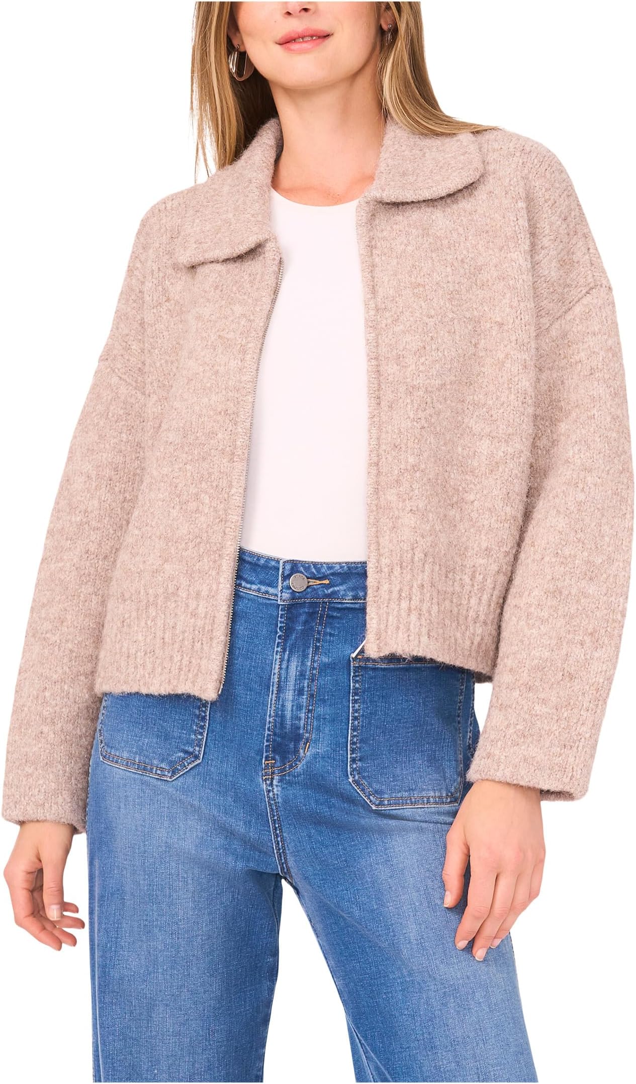 

Свитер Vince Camuto Women's Collar Zip-Up Cardigan, Sugar Maple