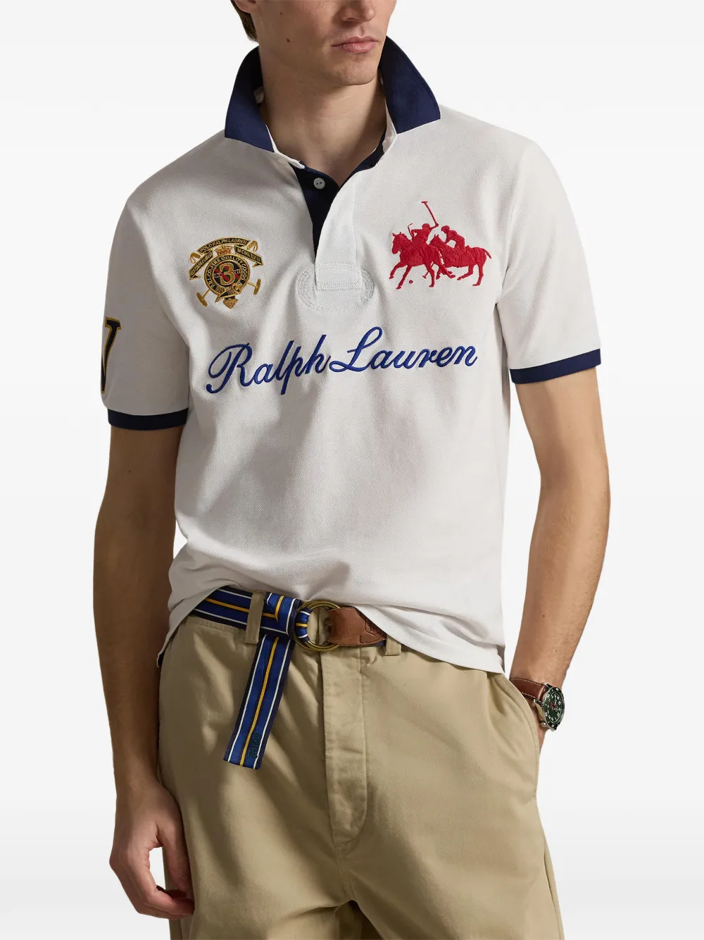 Поло из сетчатого материала с вышитым гербом Polo Ralph Lauren, белый — фото 3