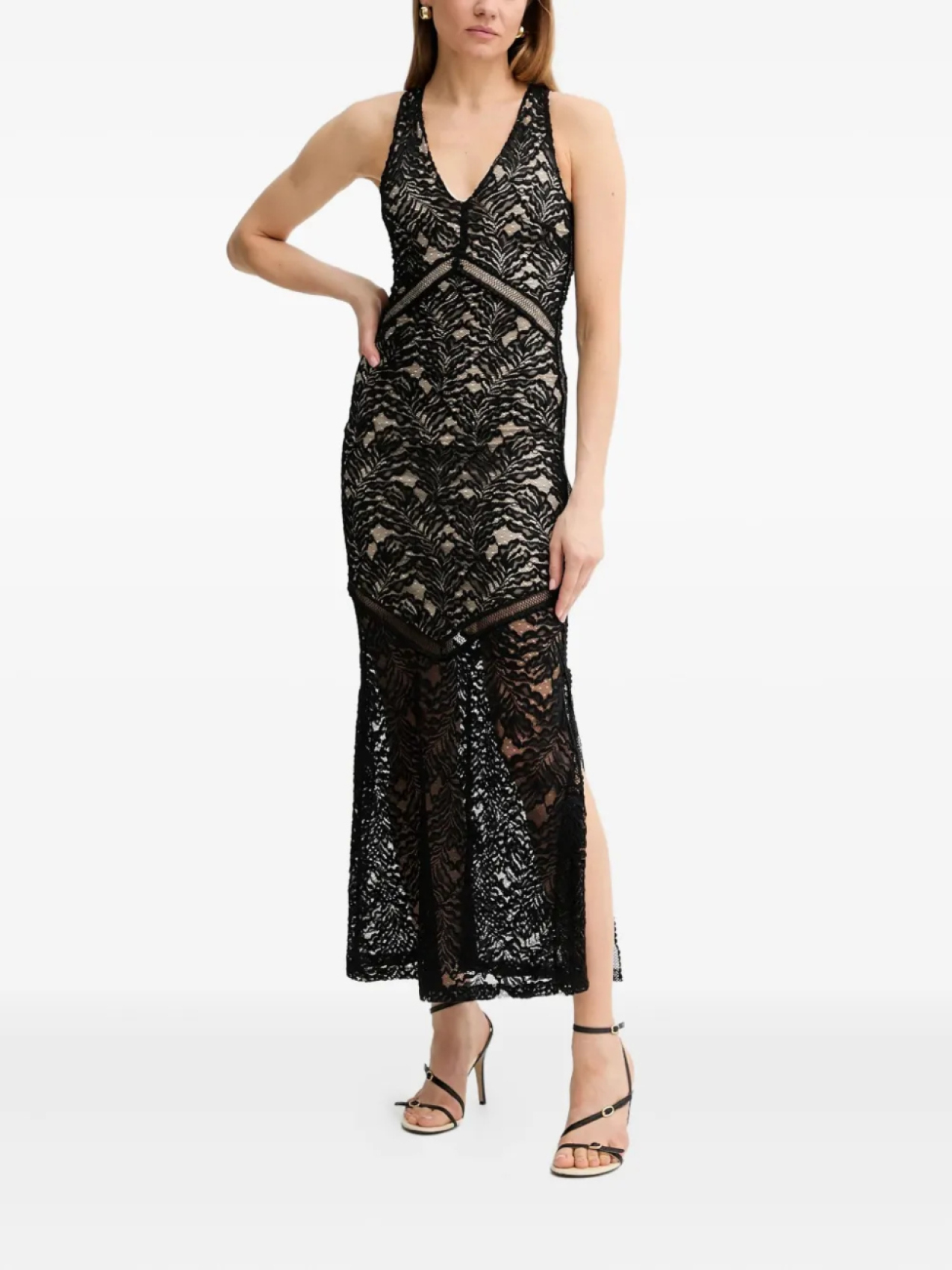 

Платье макси без рукавов с V-образным вырезом GUESS USA, черный