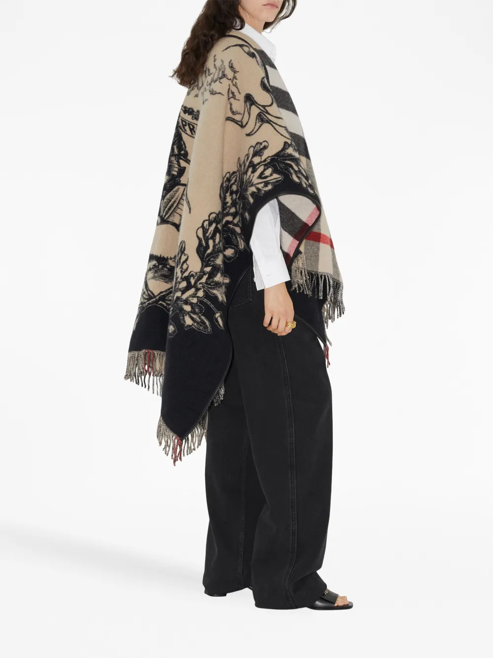 Кейп Burberry Шерстяной Equestrian Knight, унисекс, черный/винтажный бежевый — фото 3