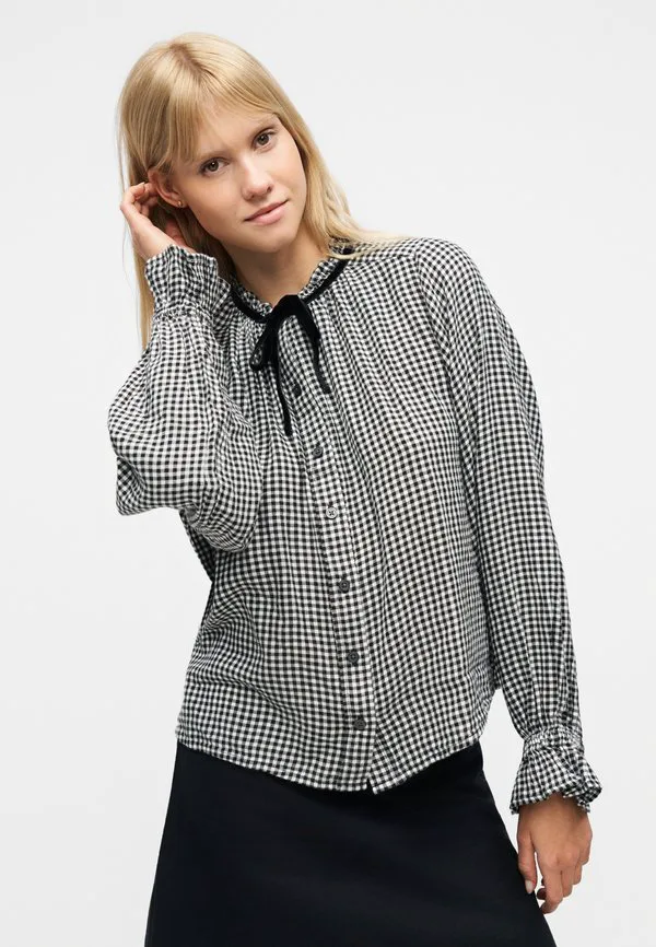 Блузка с оборками и завязками на пуговицах Gap, Black Gingham — фото 4