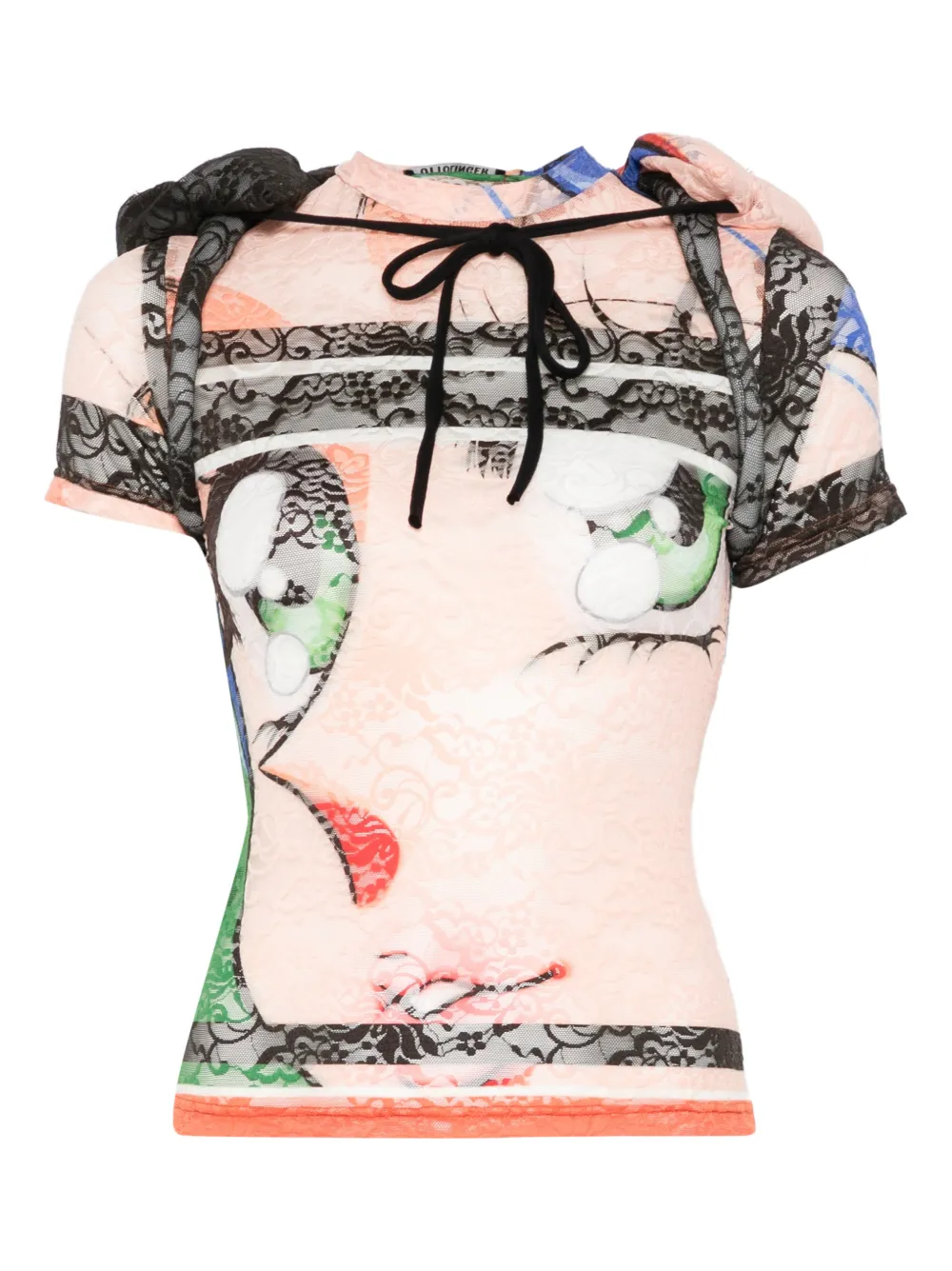 

Кружевная футболка с дутым капюшоном Ottolinger, розовый