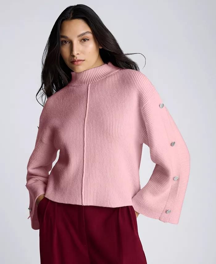 

Женский свитер с воротником-стойкой и рукавами-пуговицами Kenneth Cole, розовый
