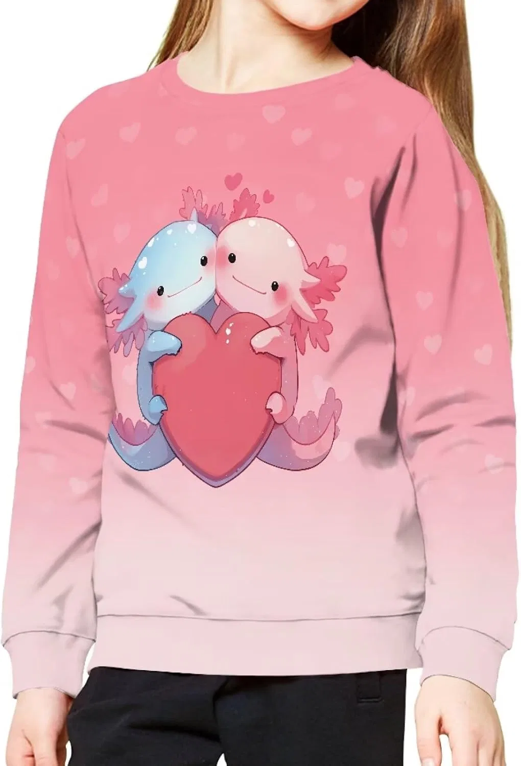 Детский свитшот с принтом Axolotl Love Heart, ZPINXIGN, 95% полиэстер + 5% спандекс