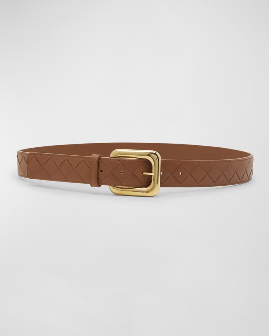 

Легкий тканый ремень из кожи и латуни Bottega Veneta