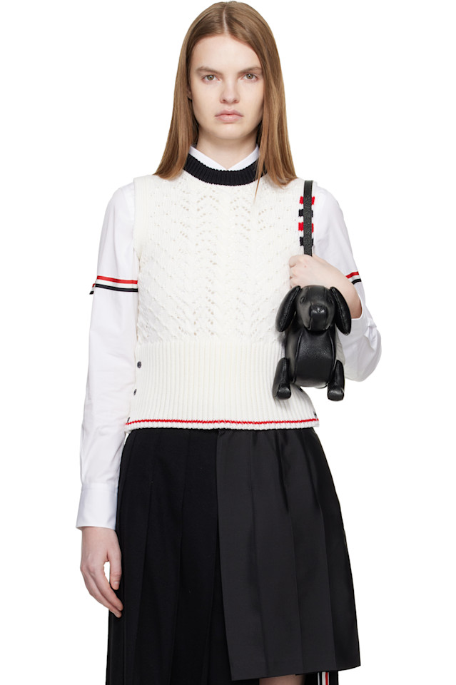 

Жилет с ажурным узором «коса» и четырьмя перекладинами Thom Browne, белый