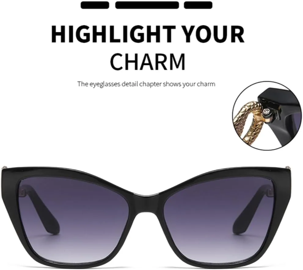 

Модные солнцезащитные очки в крупной оправе «кошачий глаз» для женщин, градиентная защита от УФ-излучения, металлический корпус TOIPASTN, Black Red Gradient