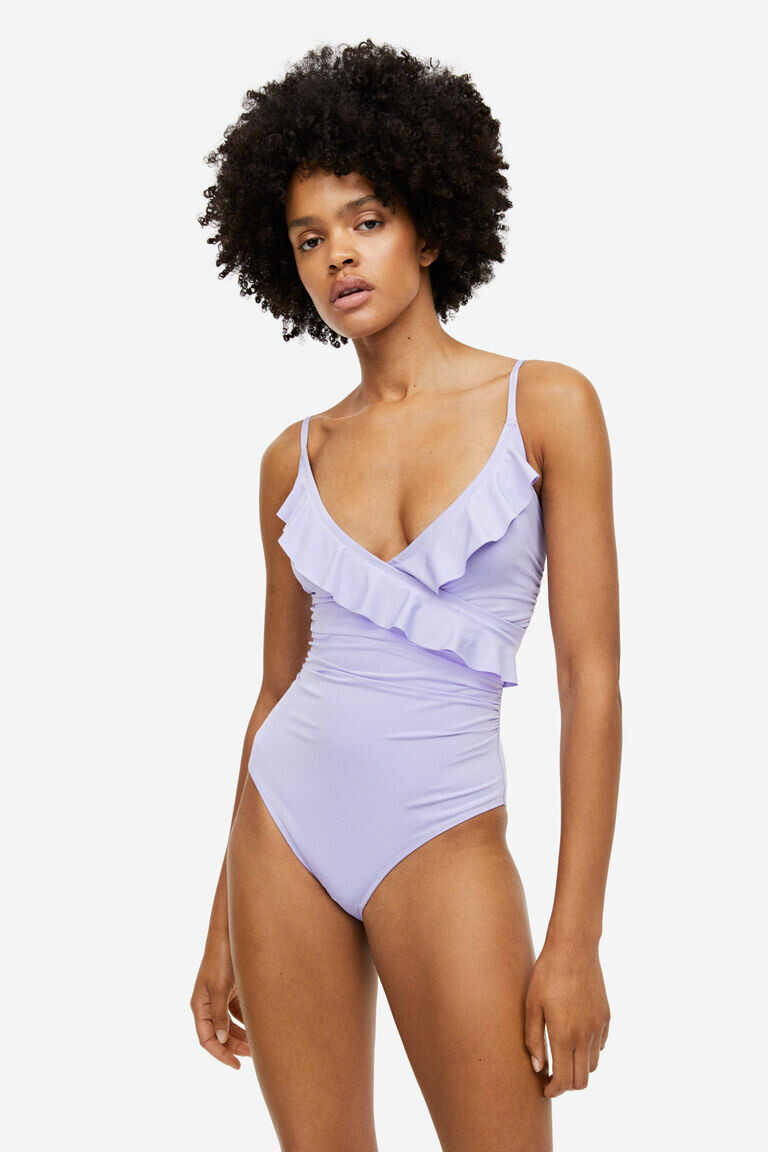 

Моделирующий купальник с воланами H&M, фиолетовый