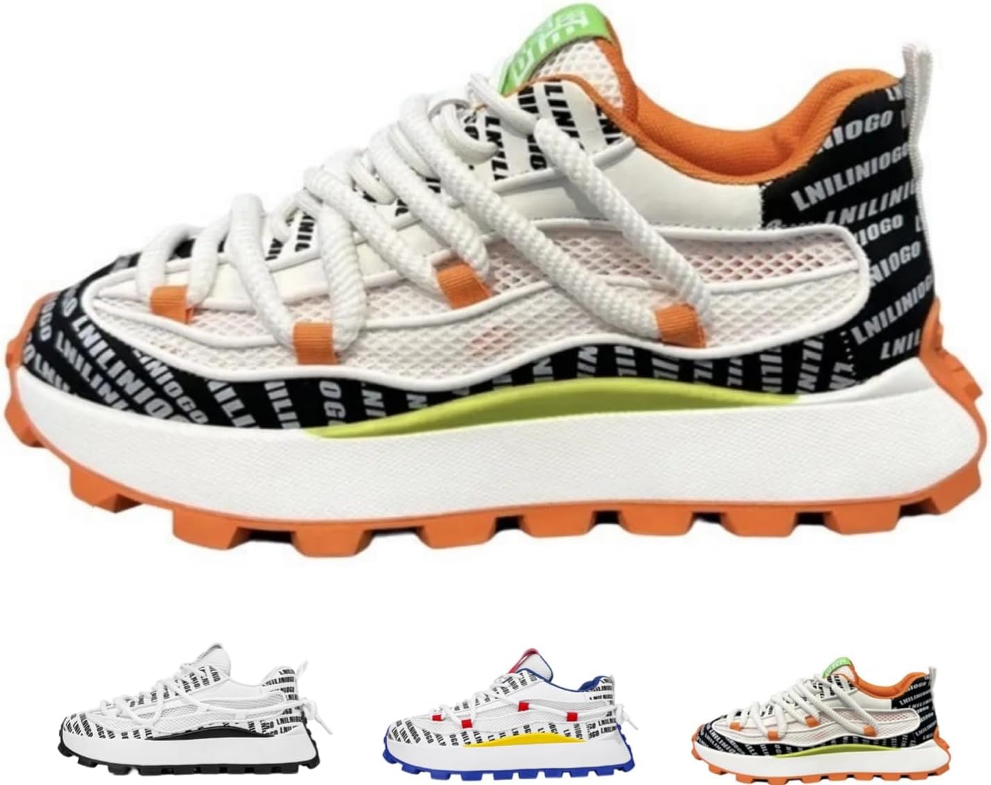 

Мужские модные кроссовки MACEFIL на платформе, с дышащей сеткой, дизайном с буквами, в стиле папиных кроссовок, с не скользящей подошвой, удобные для прогулок и занятий спортом, белый/оранжевый