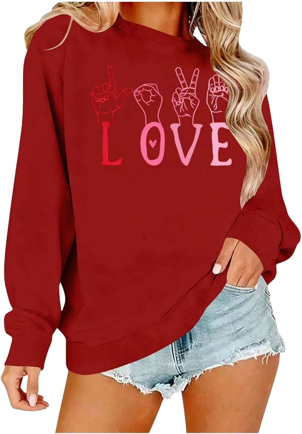 

Свитер с сердечками для женщин Plus Size, длинный рукав Furundly