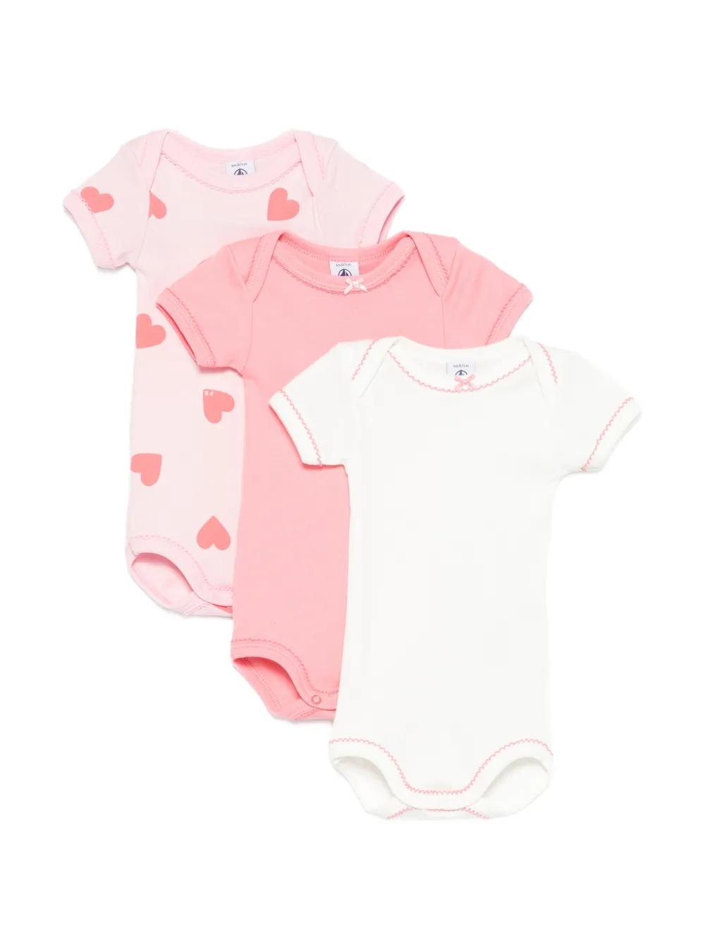 Боди с принтом в виде сердечек (набор из трех штук) Petit Bateau, розовый