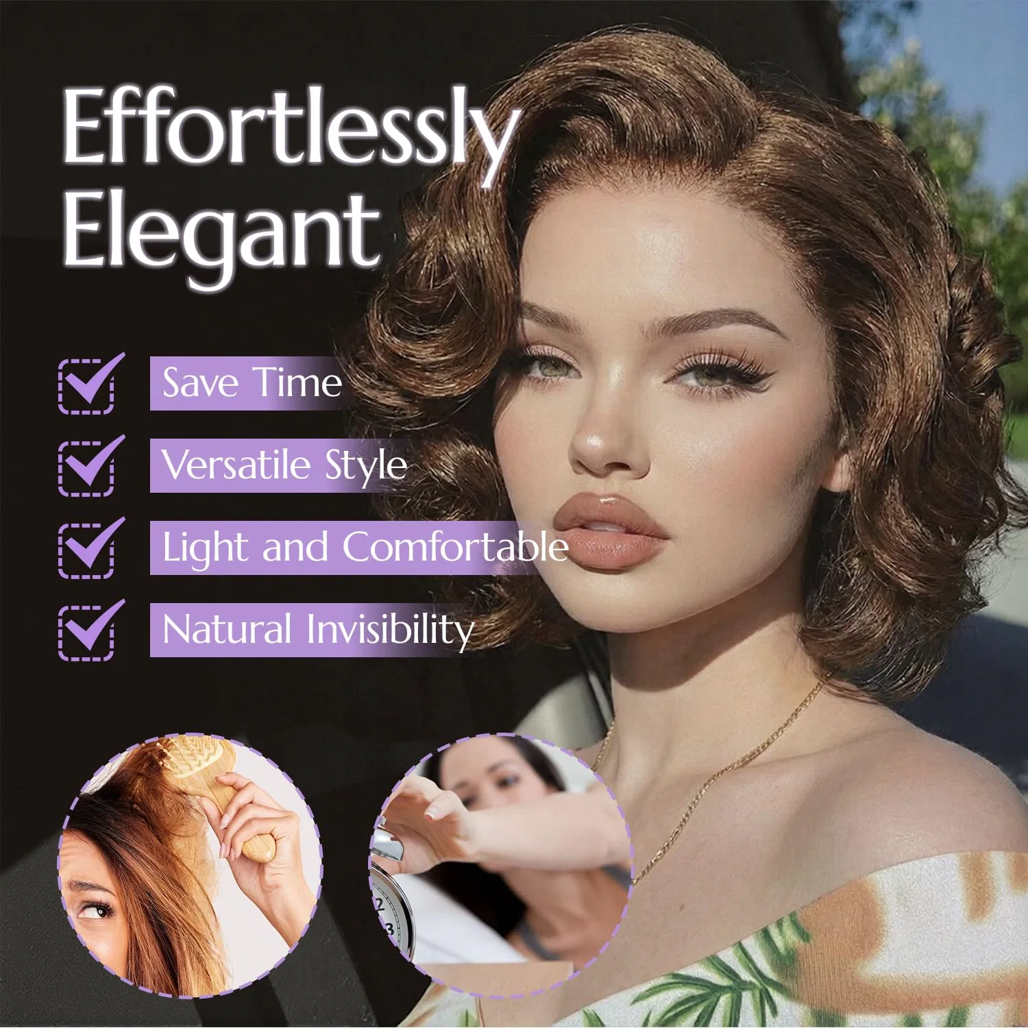 Коричневый парик Lace Front, короткий волнистый боб, 10 дюймов Ldjoy, 4# — фото 3
