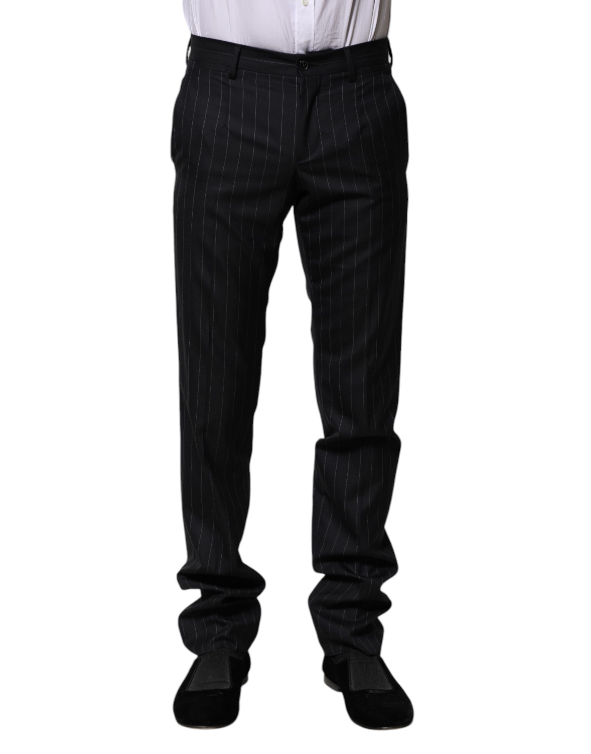 Черные шерстяные полосатые формальные брюки Dolce & Gabbana, Black