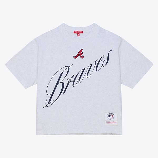

Женская футболка cropped boxy heather gray atlanta braves script Mitchell & Ness