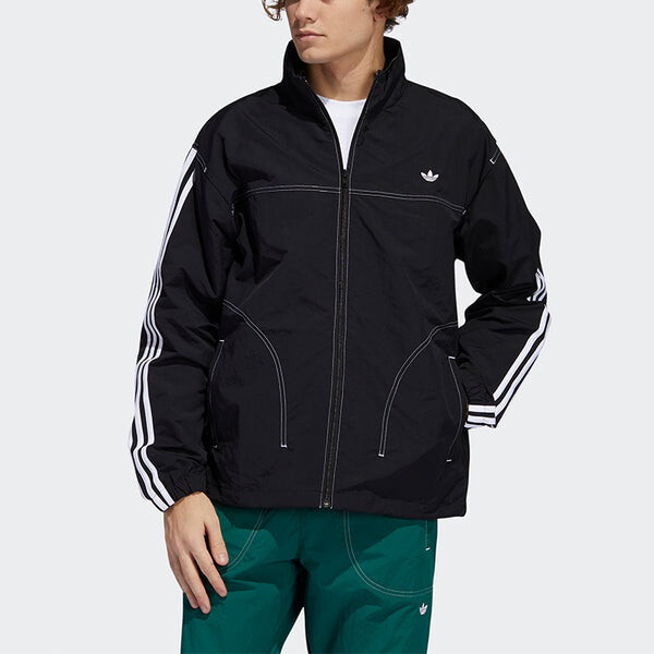 Куртка оригинальная вышитый логотип воротник стойка спортивная куртка Adidas, черный — фото 3