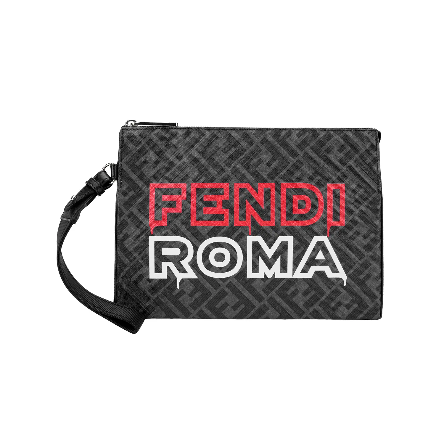 

FENDI Кожаная сумка на запястье клатч мужская серая