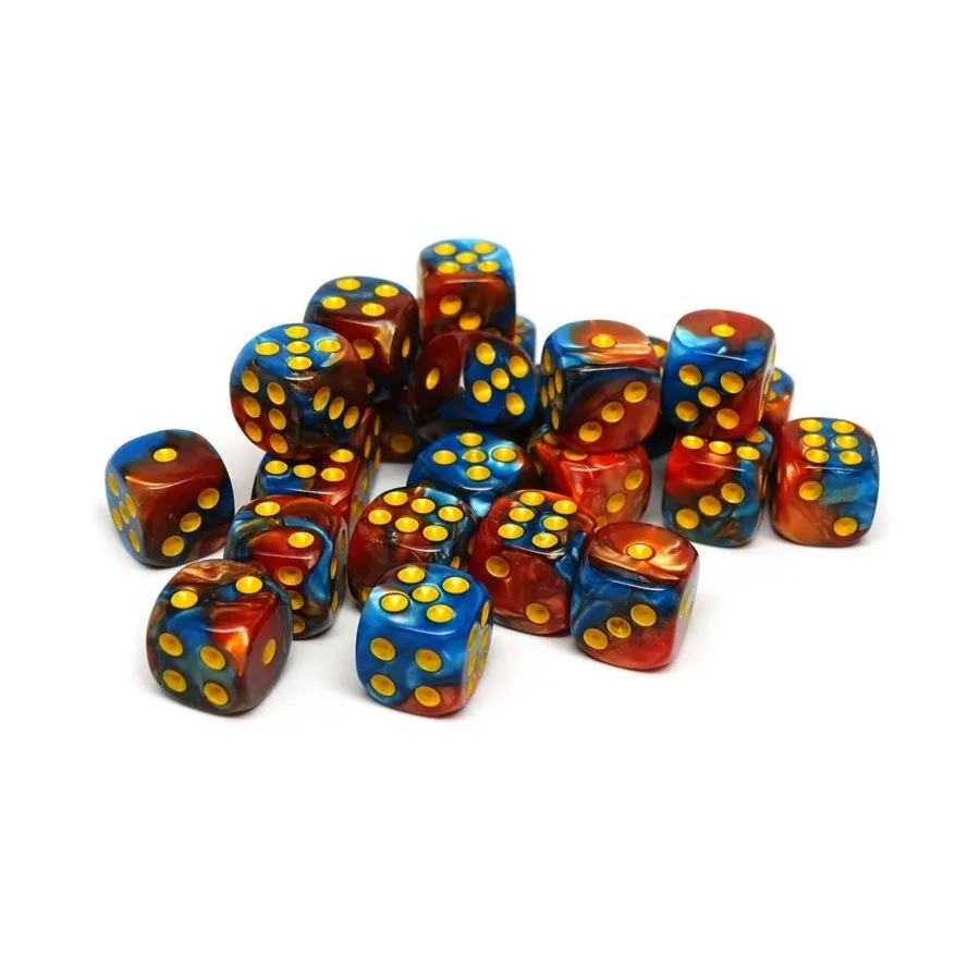 

12 мм d6, кобальт и медь, вихрь желтого цвета (25), Dice - 25 Piece D6 Sets (Easy Roller Dice)