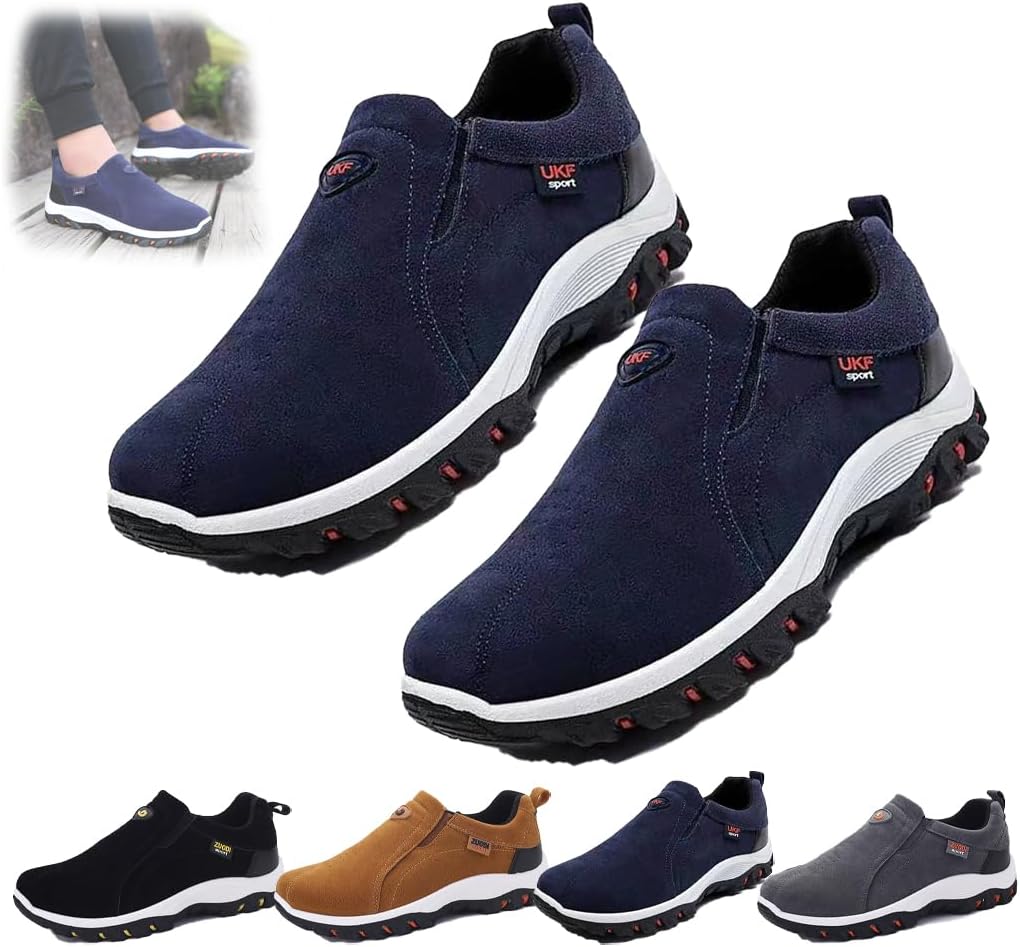 

Мужские замшевые низкие водонепроницаемые походные ортопедические туфли, кожаные легкие дышащие повседневные слипоны, нескользящие кроссовки с поддержкой свода стопы Generic, синий