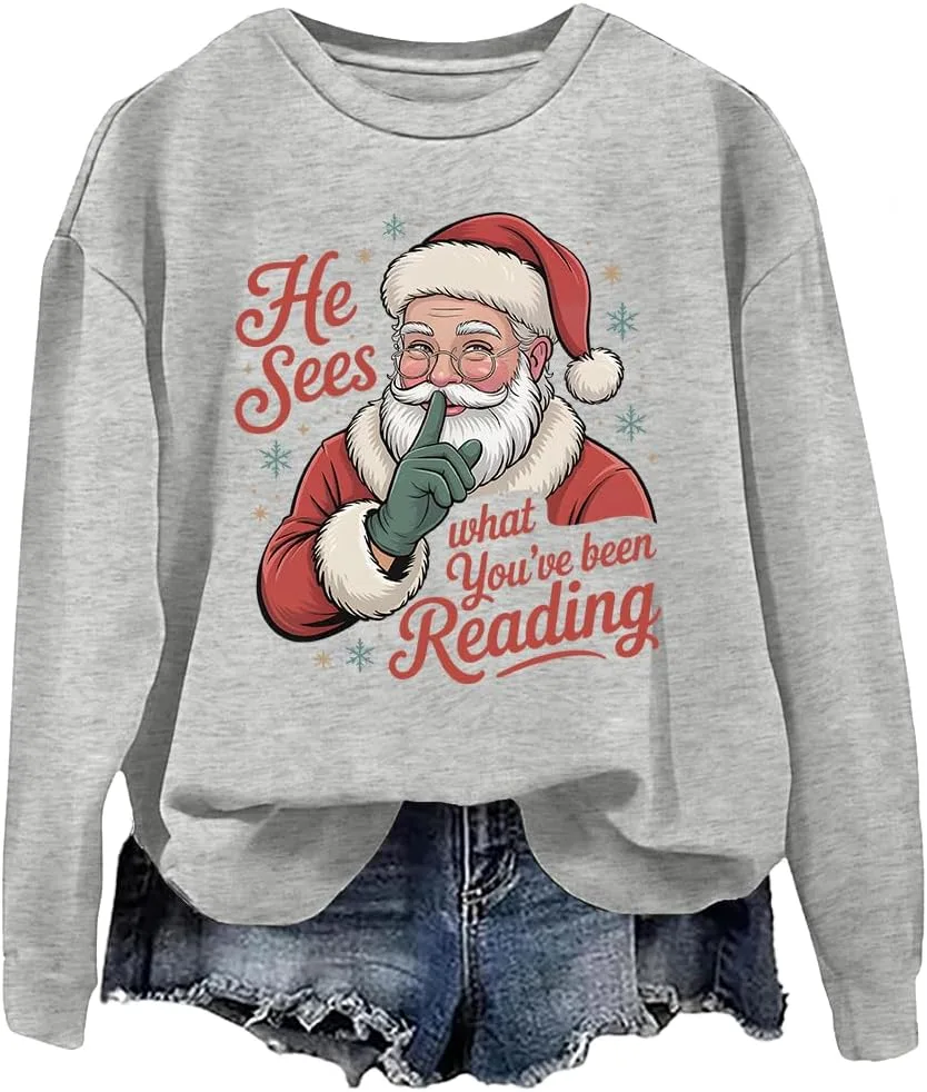 

Толстовка He Sees What You've Been Reading, книжный рождественский худи woati
