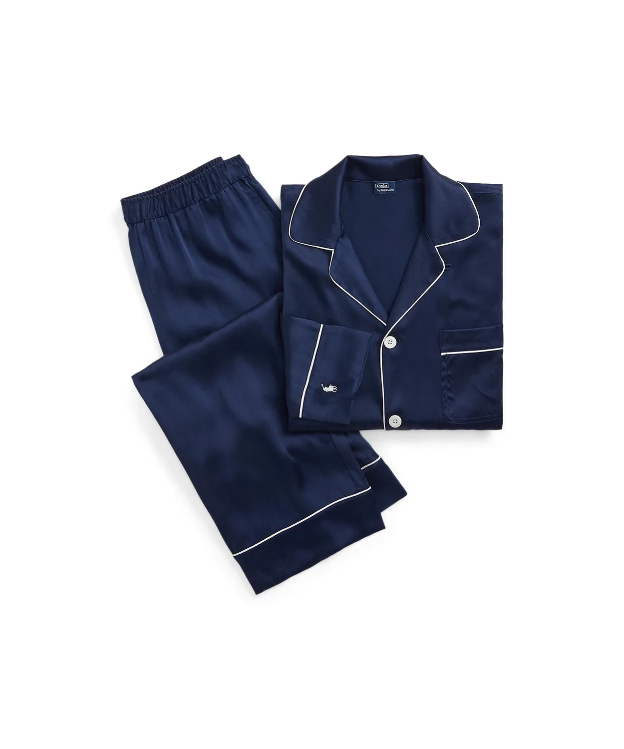 Пижамный комплект с длинным рукавом stretch silk Ralph Lauren тёмно-синий — фото 2