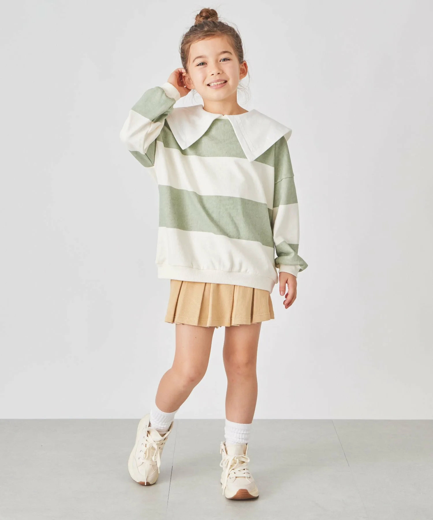 Полосатая блузка с матросским воротником Ever Closet, green — фото 3