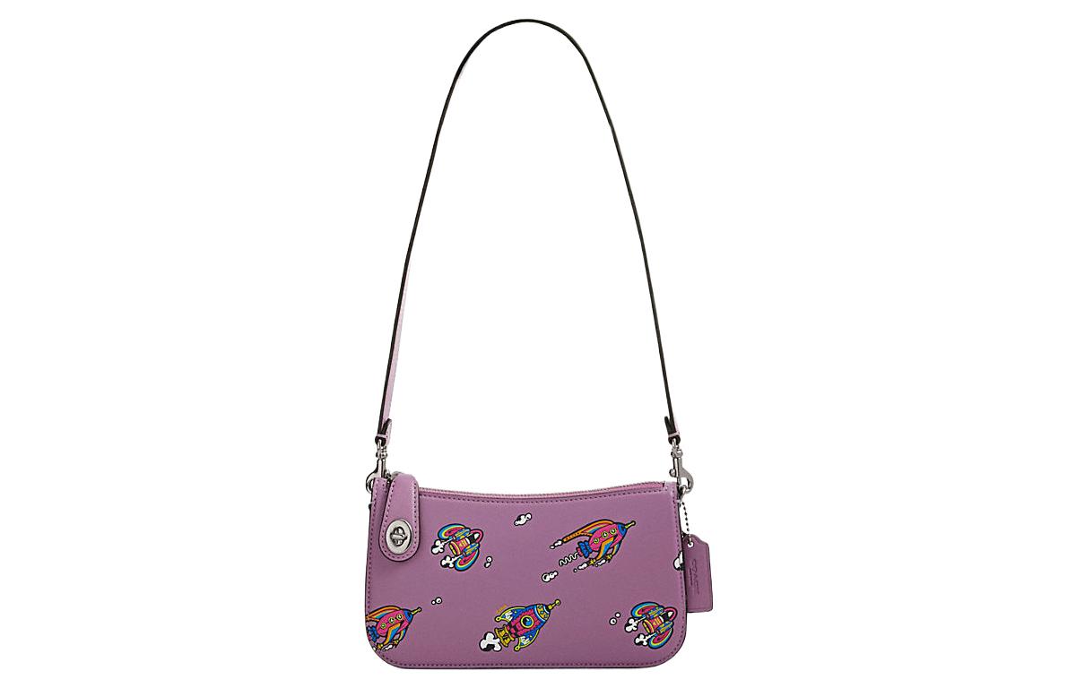 

COACH Кожаная сумка кроссбоди через плечо маленькая женская фиолетовая разноцветная орхидея