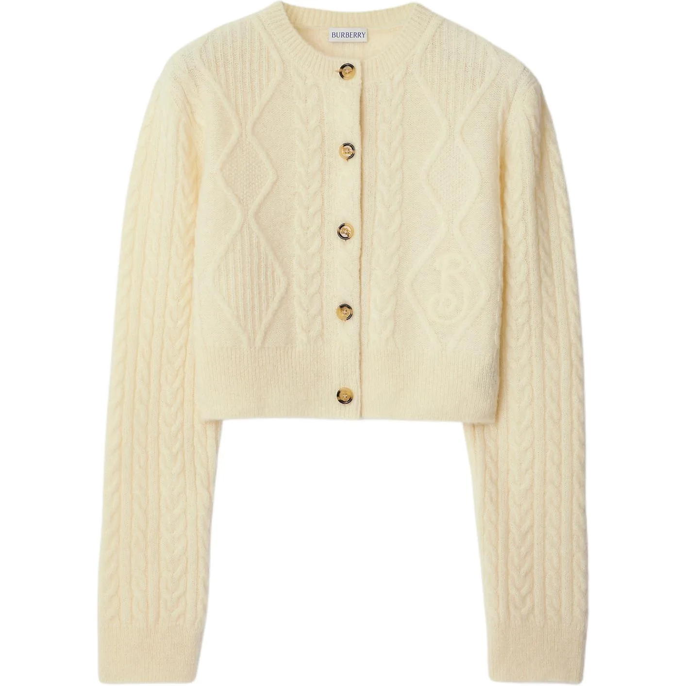 Кардиган Burberry, укороченный, вязаный, экрю