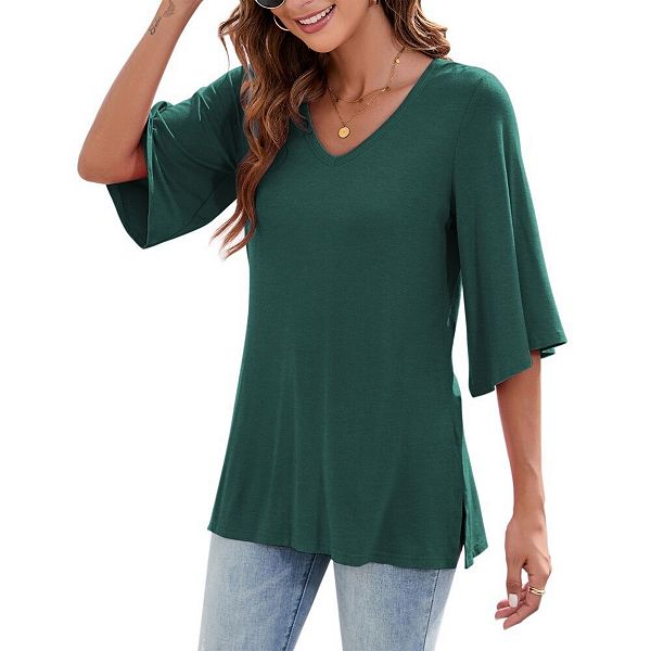 

Женская повседневная блузка с 3/4 рукавом и v-образным вырезом Yesfashion, Dark Green