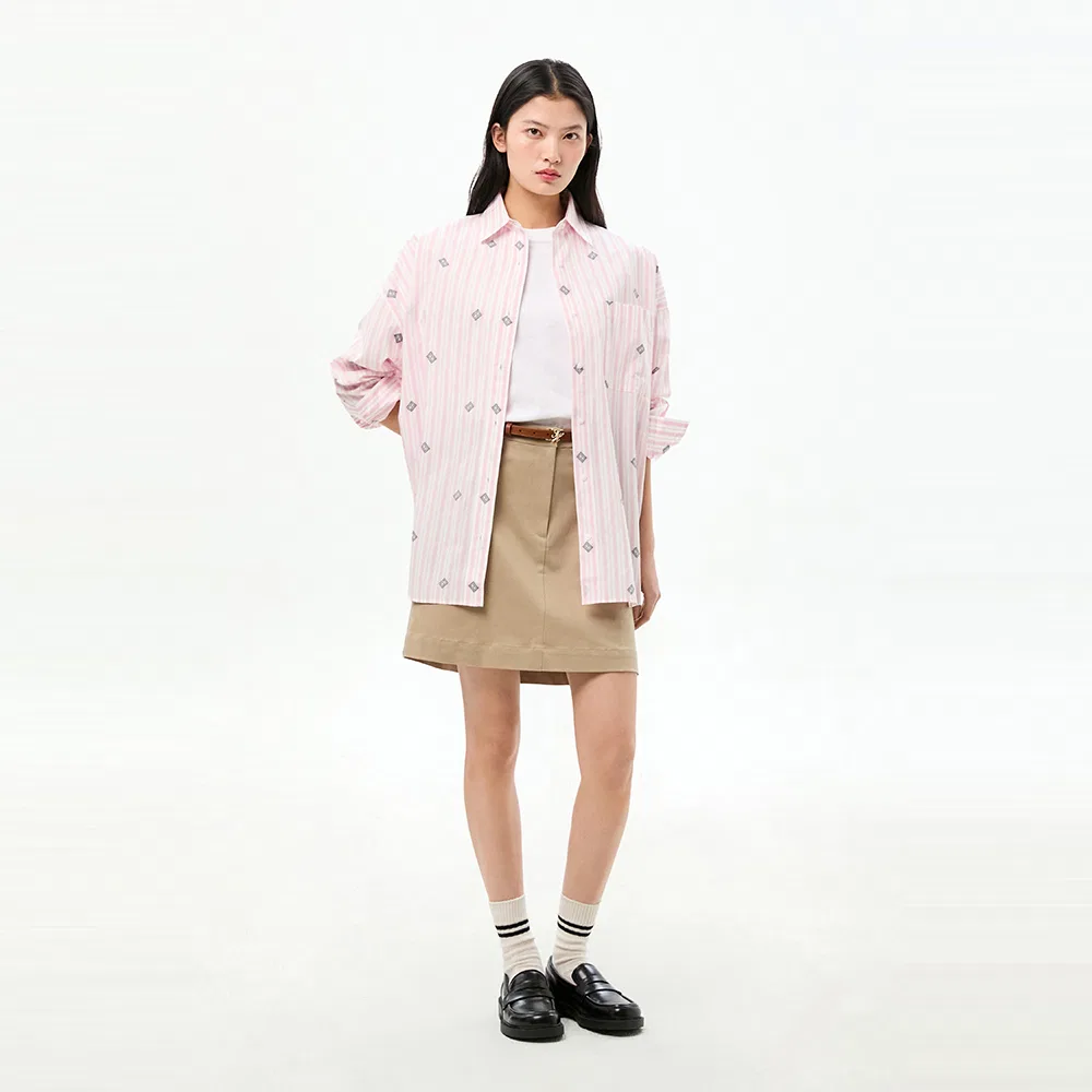 Женская розовая рубашка в полоску свободного кроя от Tommy Hilfiger Women — фото 2