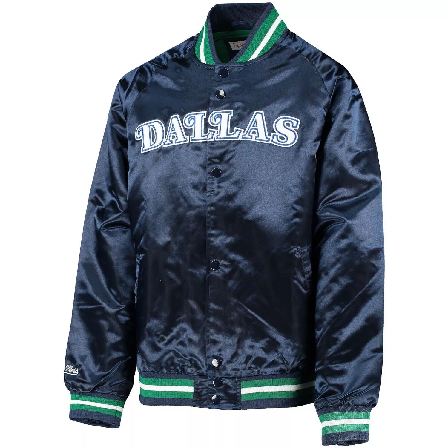 Молодежная темно-синяя куртка на кнопках Mitchell & Ness Dallas Mavericks Hardwood Classics из атласа реглан Unbranded — фото 2