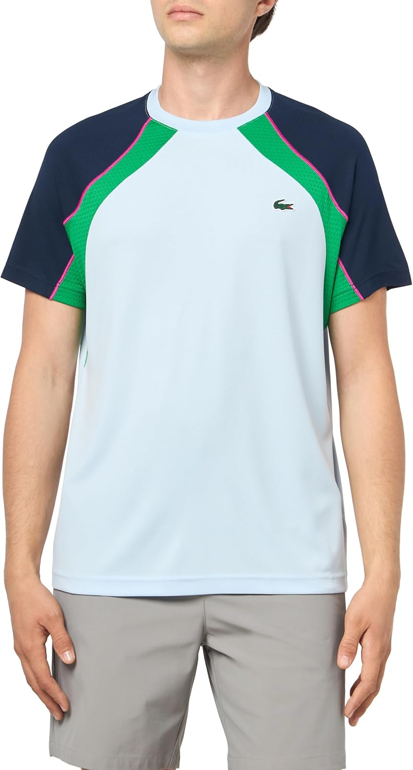 

Теннисная футболка Lacoste Mens Sport Ultra Dry Colour-block, Baby Blue/Navy Blue/Bright Green, Зеленый, Теннисная футболка Lacoste Mens Sport Ultra Dry Colour-block, Baby Blue/Navy Blue/Bright Green
