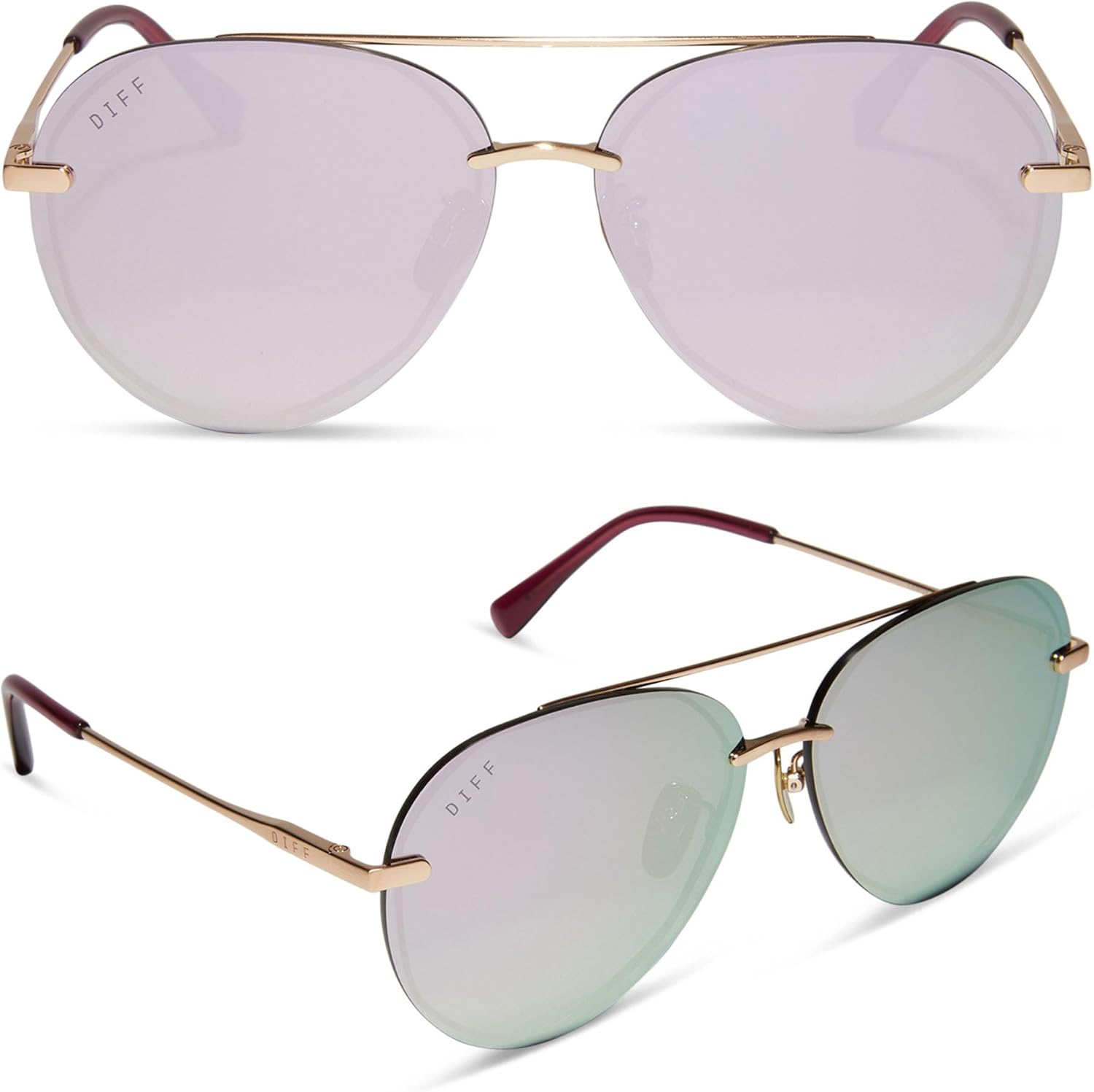 

Женские солнцезащитные очки-авиаторы DIFF Lenox увеличенного размера с защитой UV400, дизайнерская легкая оправа из нержавеющей стали золотистого цвета, Gold + Cherry Blossom Mirror